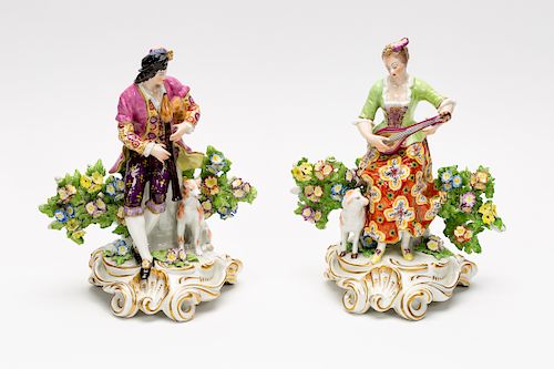 Pair, Chelsea Style Porcelain Figures, Man & Woman