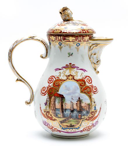 Meissen Lidded Teapot w/ Landscape Scene