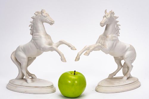 Pair, Boehm Arabian Stallion Figurines on Stands