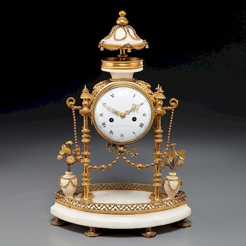 Louis XVI bronze, marble clock by Gavelle L'Aine