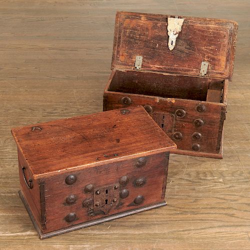Pair antique Continental strong boxes