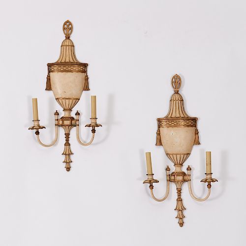 Pair Neoclassic style painted bronze sconces