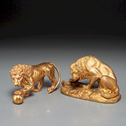 (2) French gilt bronze models of lions