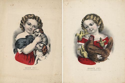 Mama's Pet and Papa's Pet - 2 Original Currier & Ives lithographs