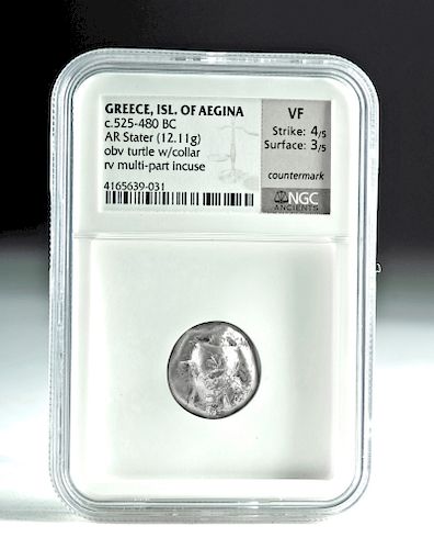 Greek Isle of Aegina Silver Coin - 12.1 g