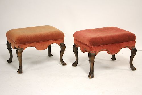 Pair of William & Mary Style Upholstered Stools