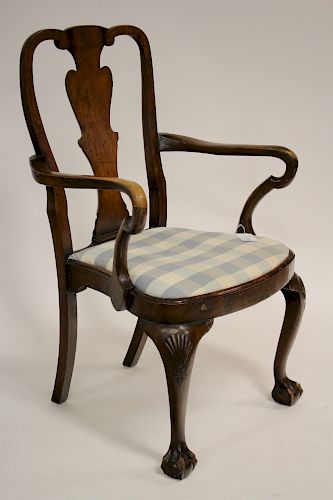 Georgian Style Carved Open Arm Chair, E. 20th