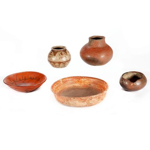 Five Native American Pottery vessels