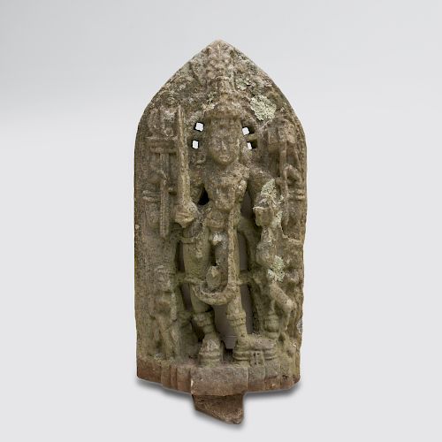 South India Carved Chloritic Schist Figure of Durga, Karnataka