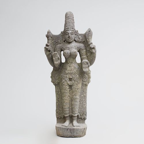 Indian Grey Granite Figure of Lakshmi