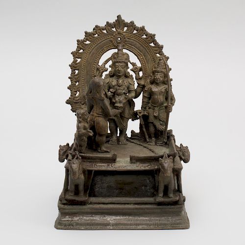 South India Bronze Model of Santhanagopala Vishnu, Lakshmi, Children and Rama, Kerala