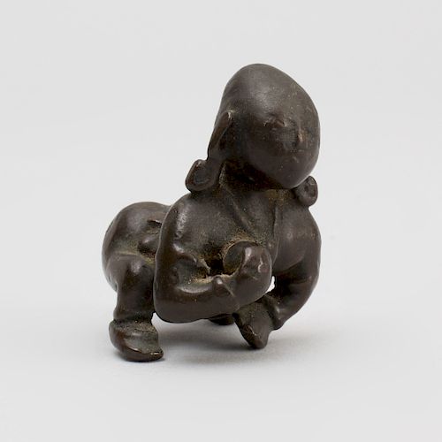 Indian Bronze Figure of a Crawling Krishna