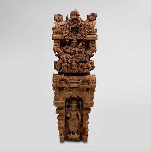 South India Carved Hardwood Model of Gopuram