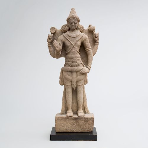 Fine South India Sandstone Figure of Vishnu, possibly Pallava Dynasty