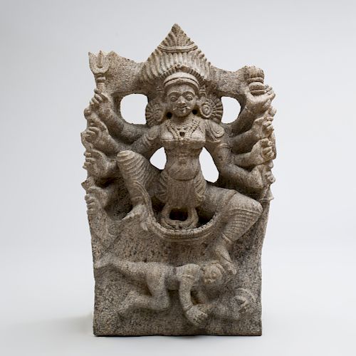 Indian White Granite Figure of Maishasura Mardini