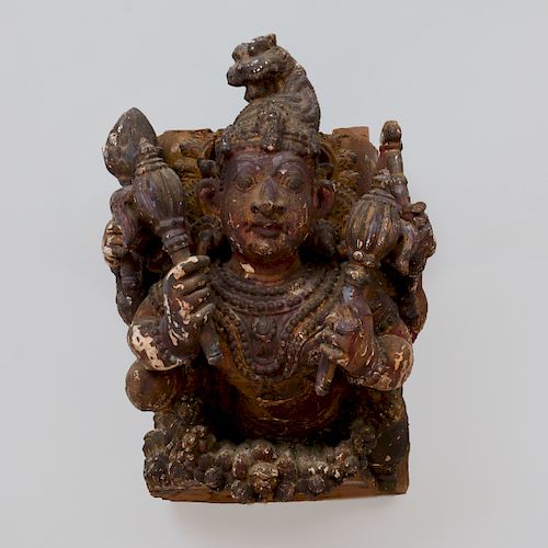 Indian Carved and Painted Hardwood Figure of Gana