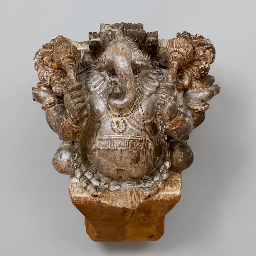 Indian Carved and Painted Hardwood Figure of a Ganesha