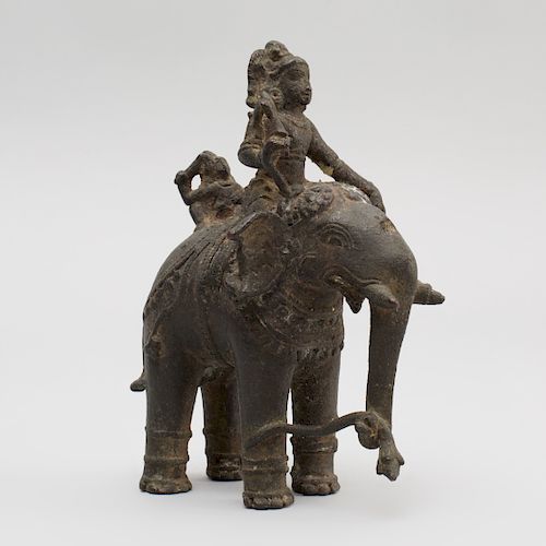 South India Bronze Figure of Aiyanar Astride an Elephant, Tamil Nadu