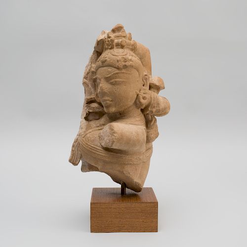Indian Carved Sandstone Fragmentary Bust of a Goddess