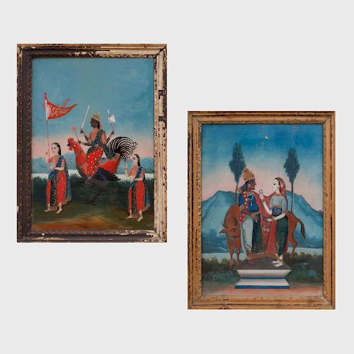 Two Indian School Reverse Paintings on Glass