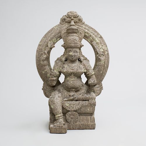 Indian Grey Granite Figure of a Seated Vaishnavi