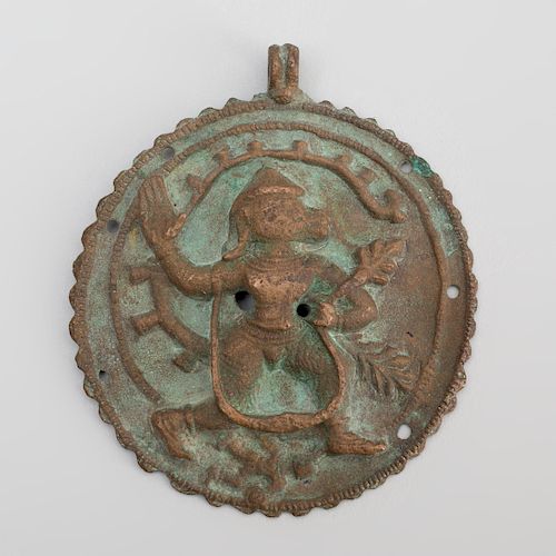 Indian Bronze Circular Plaque of Hanuman