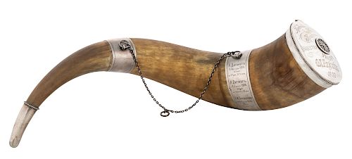 A RUSSIAN SILVER TROPHY DRINKING HORN, CIRCA 1899
