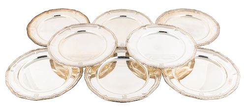 A SET OF EIGHT GERMAN PRESENTATION SILVER PLATES, HERMAN SCHRADER, EARLY 20TH CENTURY
