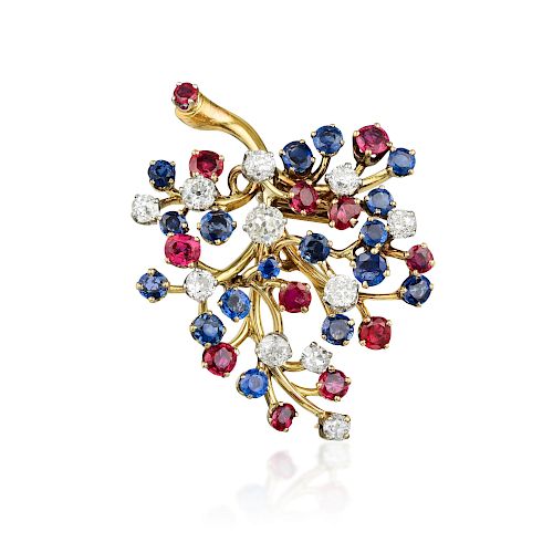 Van Cleef & Arpels Ruby Sapphire and Diamond Capillaire Brooch