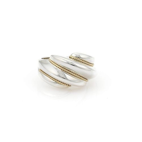 Tiffany & Co Silver 18k Gold Shrimp Style Ring Sz 6.5