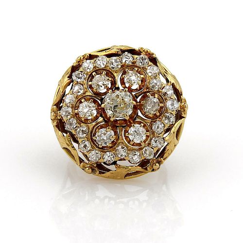 Victorian 4ct Diamond 14kLarge Floral Ring Sz 6.25