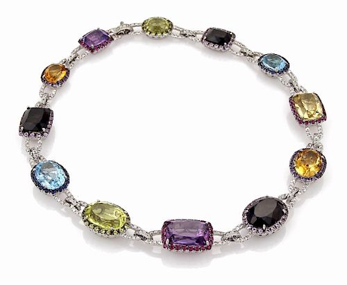 18k 124.79tcw Diamond & Multicolor Gemstone  Necklace