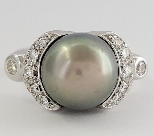 18K Tahitian Pearl 10mm Pearl Diamond Ring
