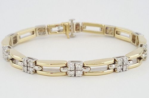 1.6CT Diamond 14K Gold  Two Row Bracelet