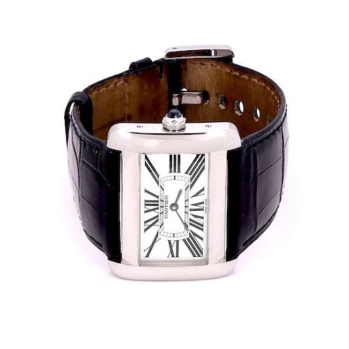 Cartier Tank Divan Stainless Leather Band Quartz Watch