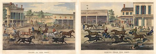 Going to the Trot & Coming from the Trot - 2 Currier & Ives Lithographs