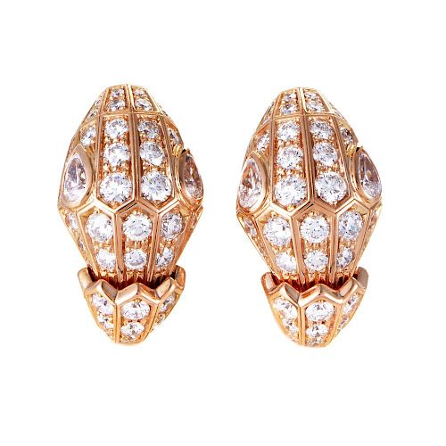 BVLGARI Serpenti 18k Rose Gold Diamond Pave Earrings