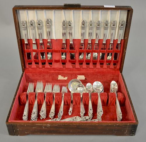 Royal Danish sterling silver flatware set to include complete service for eleven, 99 total pieces to include 12 dinner forks, 12 lun...