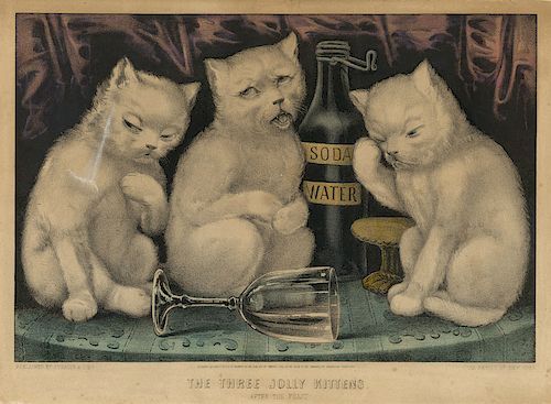 Three Jolly Kittens. After the Feast - Small Folio Currier & Ives