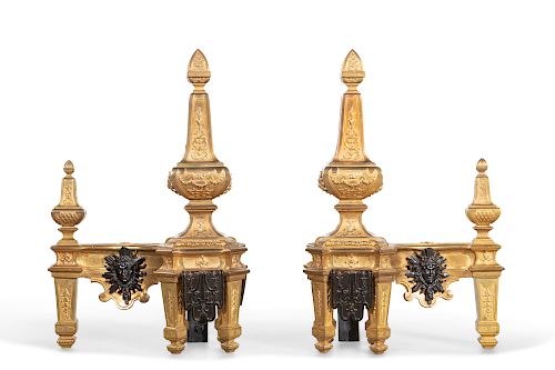 A pair of Louis XVI style bronze chenets