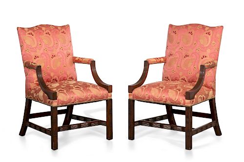 A pair of George III style mahogany armchairs