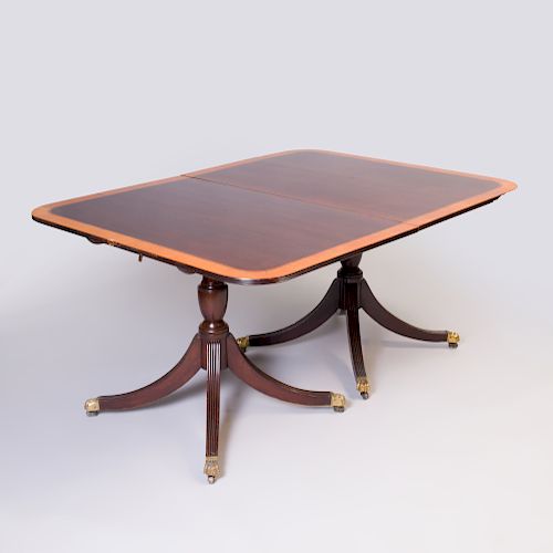 George III Style Inlaid Mahogany Two Pedestal Dining Table