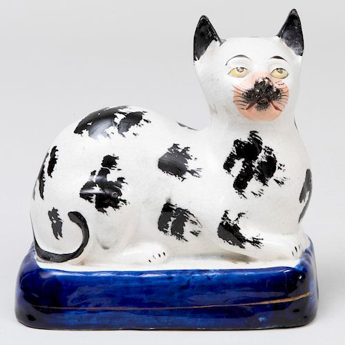 Staffordshire Creamware Model of Recumbent Cat