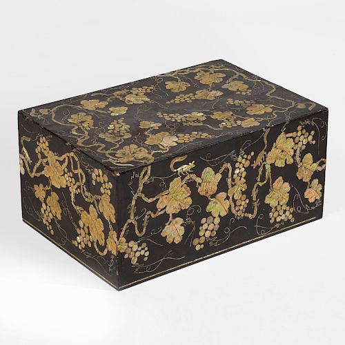 Asian Nacre Inlaid and Black Lacquered Box and Cover