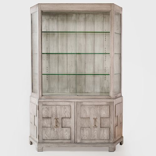 Modern Cerused Oak Vitrine Cabinet, in the Style of James Mont