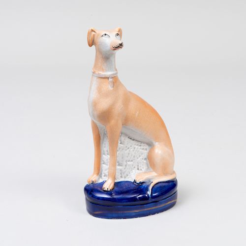 Staffordshire Pottery Model of a Seated Greyhound