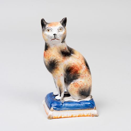 Staffordshire Creamware Model of a Seated Cat