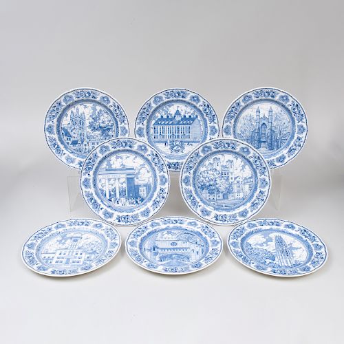 Set of Eight Wedgwood Porcelain Transfer Printed 'Yale' Plates