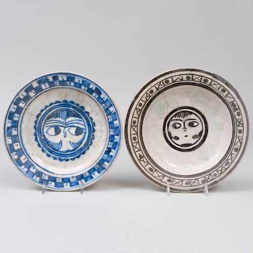 Two Middle Eastern Pottery Dishes Painted with Faces