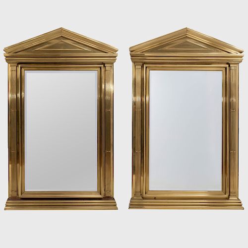 Pair of Classical Style Brass Clad Mirrors
